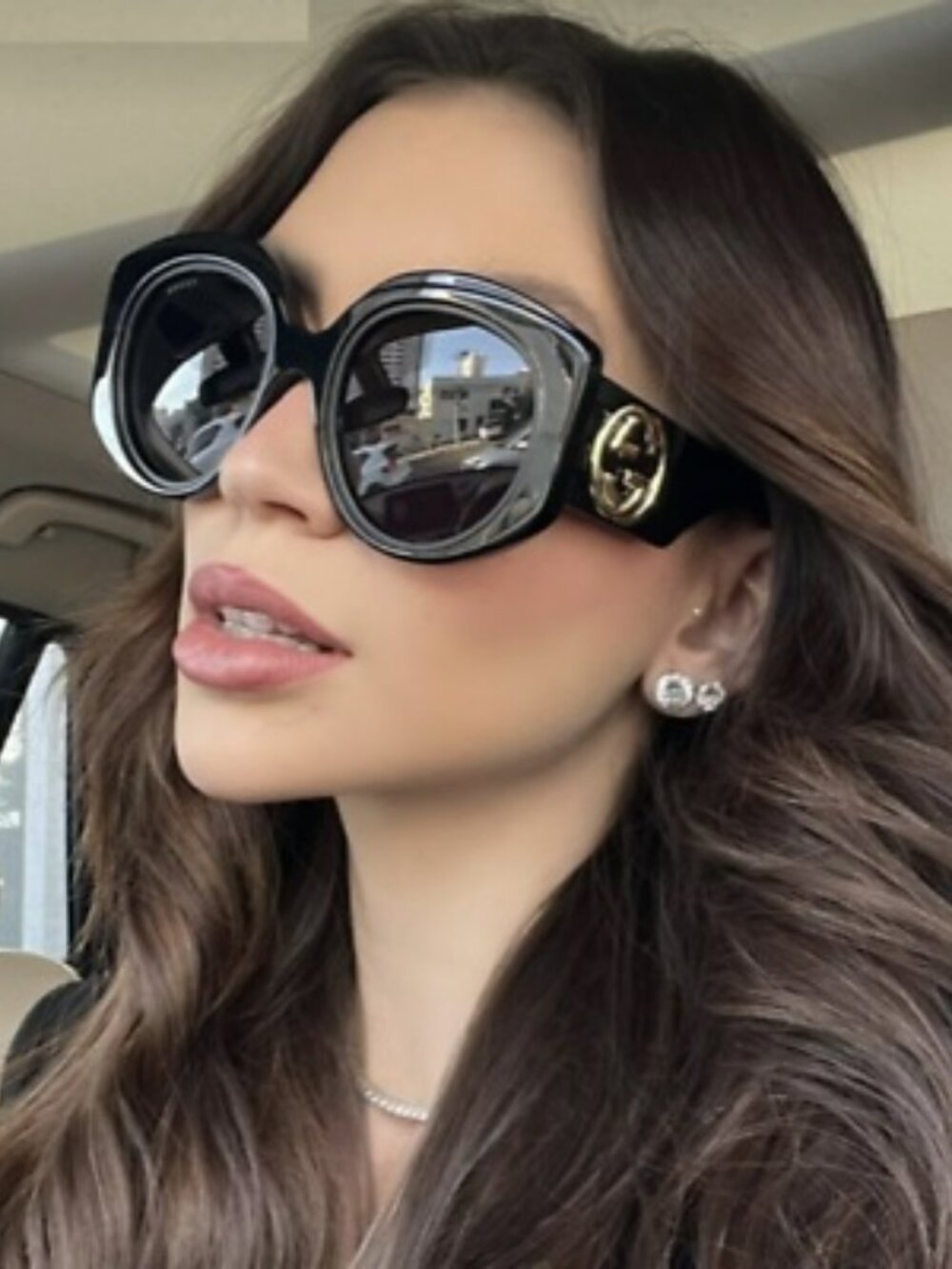 GUCCI GG1308S 001 BLACK GREY ROUND WOMEN SUNGLASSES
